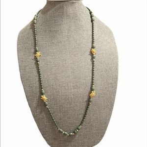 Green and Gold Necklace with Gold Turtle Beads